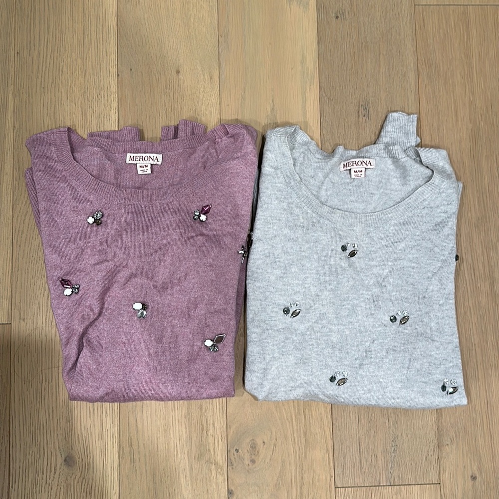 Two Jeweled Merona Long Sleeve Sweaters